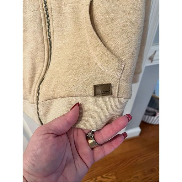 Roxy Tan Fleece Lined Full Zip Hoodie sz L - Picture 2 of 8